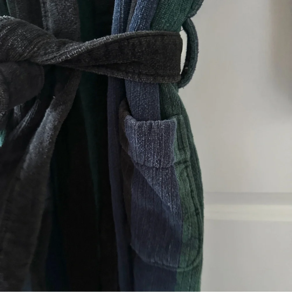 Vintage 80s/90s Claybrooke Green Blue Thick Terrycloth Robe Unisex One Size Bath - Picture 5 of 16